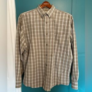 Cabela's Men's Plaid Button-Down Shirt in Tan and White 100% Cotton Size XL